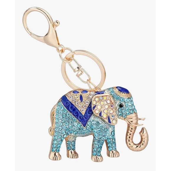 New in box Crystal Rhinestone Studded Jewelry keychain elephant gold plated - Picture 6 of 12